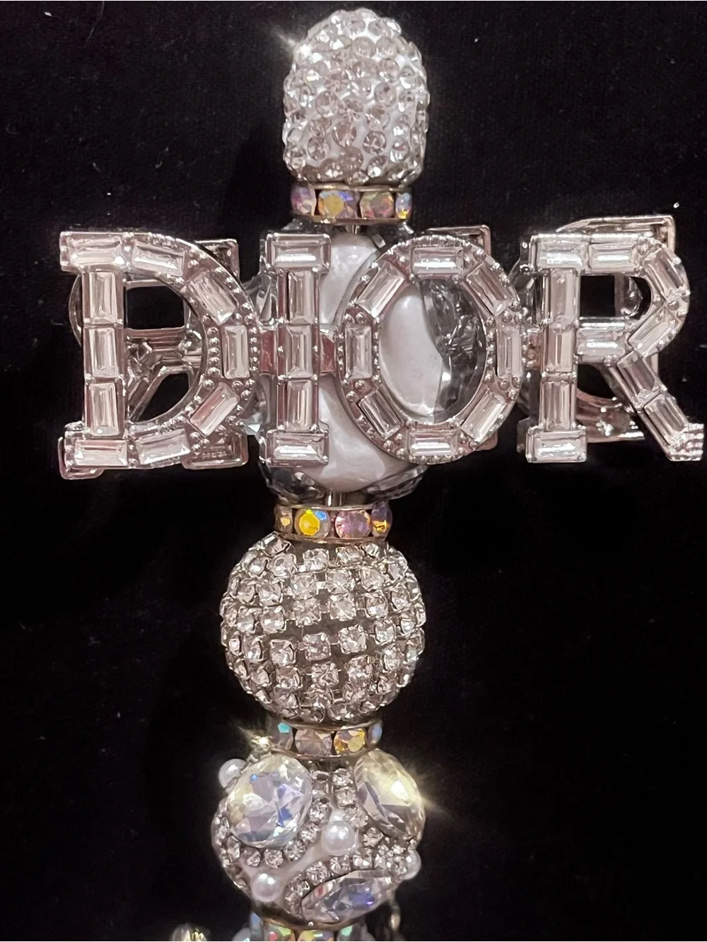 Designer inspired ultra luxe Silver Crystal & Pearl Logo focal fancy beaded pen